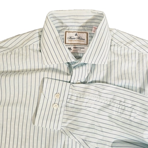 Brooks Brothers Other - Brooks Brothers Luxury Thomas Mason Blue and White Pinstripe Button-Down Shirt